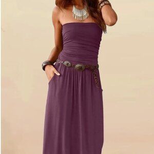 High Waisted Sleeveless Breathable Solid Color Strapless Maxi Dress